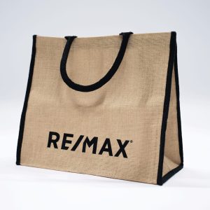 Tot Bag de Juta RE/MAX com alsas pretas